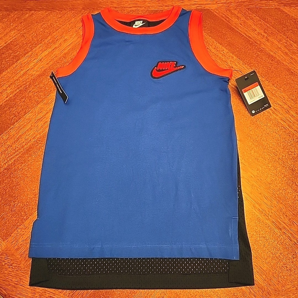 Nike Boys Fuzzy Logo Large Jersey Tank Blue/Red/ Black Size L A1